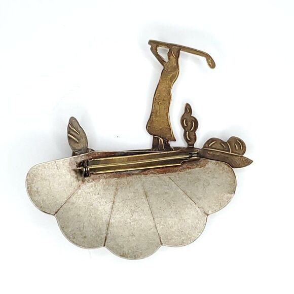 Vintage Woman Golfer Brooch Pin Golf Bronze Pewter Copper - Picture 2 of 2